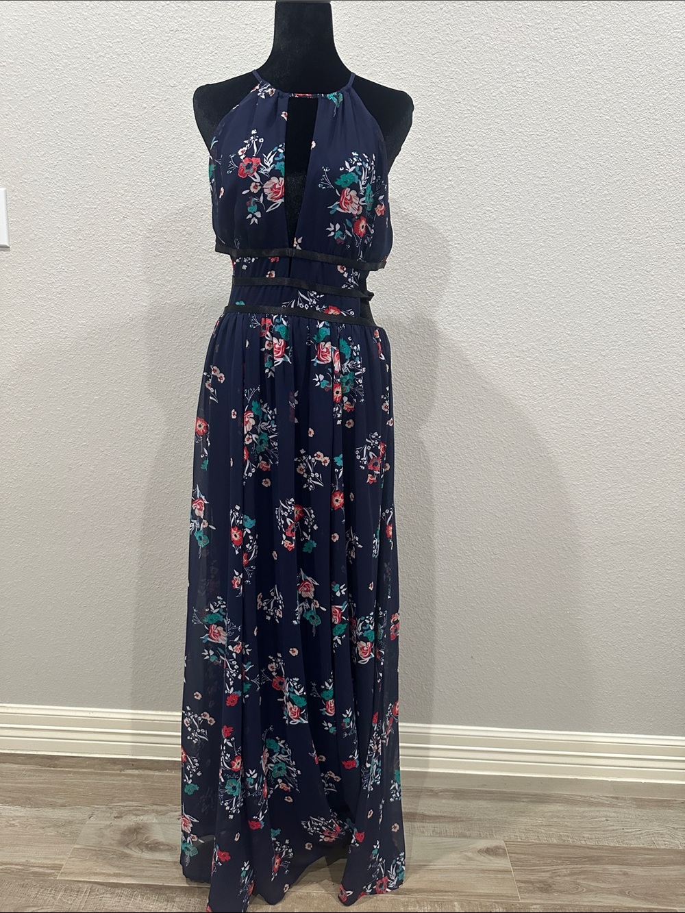 Express Navy Floral Halter Maxi Dress